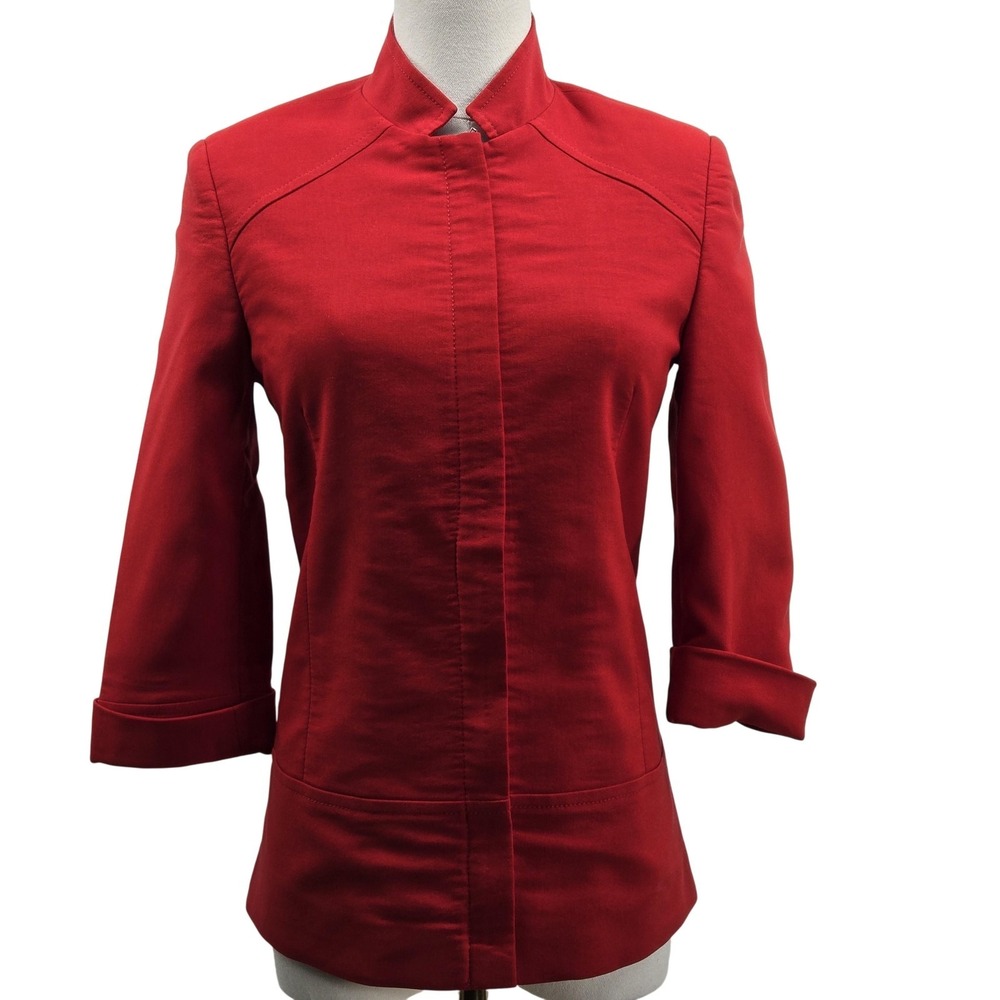 PORTSAID Blazer Womens XS Red 100% Polyester Lined Tailored 3/4‎ Sleeve Jacket